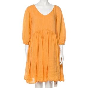 Merlette Miller Textured Puff-Sleeve Dress in Tangerine